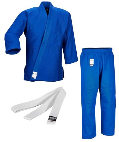 Ju-Sports Judoanzug to start Blau 180 I Leichter Judoanzug Kinder & für Erwachsene I Judogi inkl. weißem Gürtel I Mehrfach vernähter Schulter- & Brustbereich