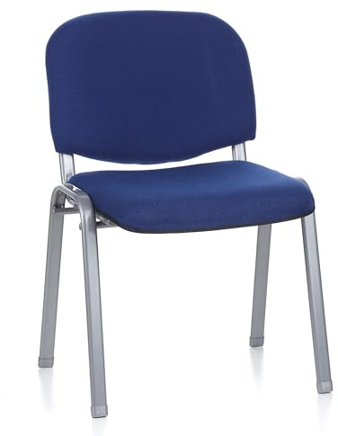 hjh OFFICE 704110 siège Visiteur, Chaise de conférence XT 600 SI Bleu 4 Pieds argentés sans accoudoirs, empilable par 4, Dossier confortablement capitonné, idéal pour des salles d'attente