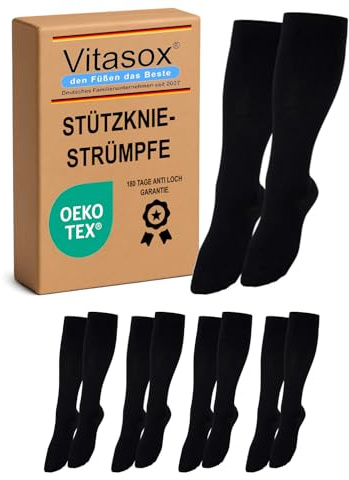 Vitasox Stützstrümpfe für Damen & Herren, 1 | 2 | 4 | 6 Paar, Stützkniestrümpfe aus Baumwolle mit Kompression für Flug, Reise, Büro und Auto, Thrombose Socken gegen geschwollene Beine