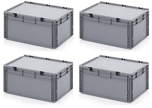 Auer Packaging 4x Eurobehälter 60 x 40 x 28,5 mit Scharnierdeckel inkl. gratis Zollstock 4er Set