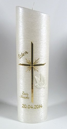 Taufkerze Modern, Junge Mädchen, mit Perlmuttstuktur, gold farbig 24x6 cm -1071- mit Namen und Datum, mit Karton zur Aufbewahrung