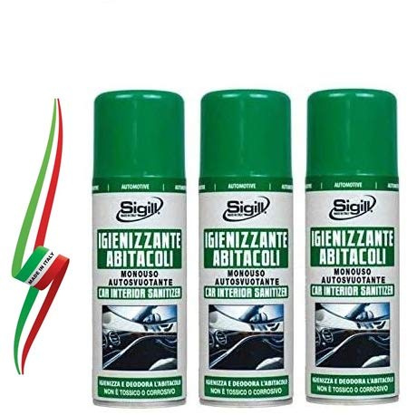 Set 3 BOMBOLETTE di IGIENIZZANTE Spray MONOUSO per ABITACOLI di Auto O CAMERE E Ambienti Chiusi 200ml