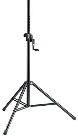 K&M 213 Boxenstativ Schwarz aus Stahl, Starline - mit Kurbelgetriebe und eingepresste Gewindebuchse M10 stufenlos, Kurbelantrieb