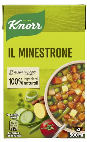 Knorr Minestrone Tradizionale, Piatti Pronti Knorr con Ingredienti 100% Naturali, Senza Coloranti e Senza Conservanti, Fonte di Fibre, Vegano, Confezione da 500ml
