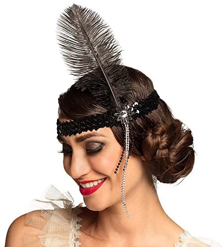 Boland - Haarband Flapper 20er Jahre Haarschmuck | Mit Feder, Pailletten und Brosche für Karneval und Mottoparty