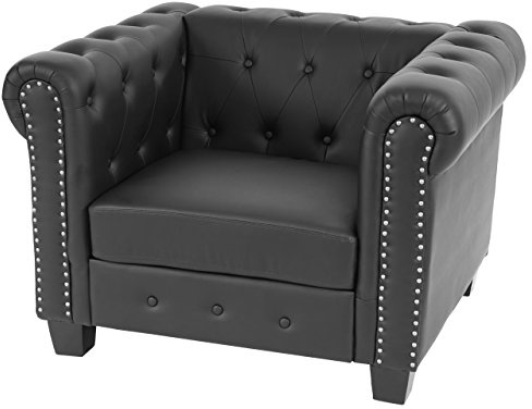 Luxus – Sillón de relax Sillón Chesterfield de piel sintética ~ pies cuadrados, color negro