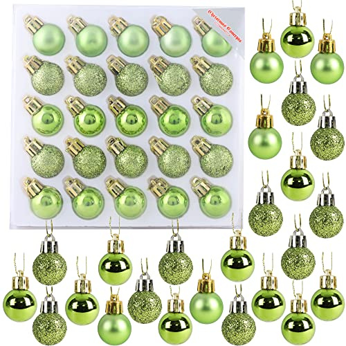 Christmas Concepts® Pack of 25-25mm Mini Christmas Tree Baubles - Shiny, Matte & Glitter Decorated Ornaments (Lime Green)