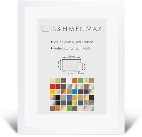 RahmenMax Morena Holz Werkstoff Bilderrahmen 50 x 60 cm modernes sehr eckiges Profil 60 x 50 cm Grosse Farbauswahl jetzt: Weiß Hochglanz mit Kunstglas klar 1 mm
