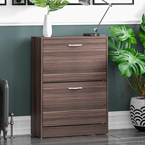 Vida Designs Scarpiera con 2 cassetti, scarpiera, organizer per riporre le scarpe, mobile in legno a scomparsa, noce