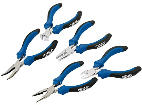 Draper 12544 Mini Pliers Set with Soft Grip, 5 Pcs, Blue and Black