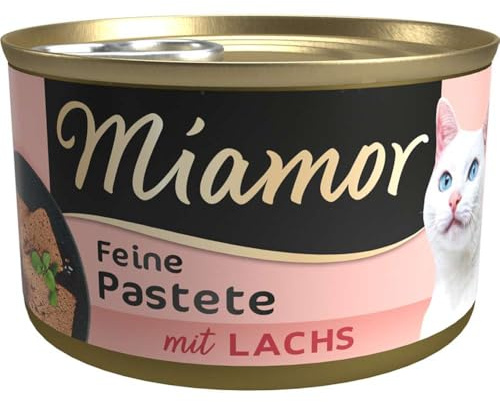 Miamor - Paté | Comida húmeda para Gatos Adultos con taurina Natural. Alimento Completo sin Cereales en Lata sin Soja ni aditivos Artificiales, 12 x 85 g de salmón