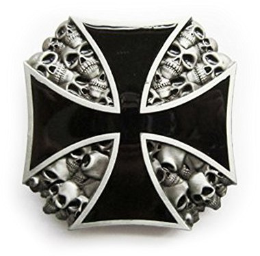 eeddoo® Gürtelschnalle - Skull Kreuz Buckle (Buckle für Wechselgürtel für Damen und Herren | Belt Frauen Männer Oldschool Rockabilly Metall Gothic Wave Rock Biker Western Trucker Casino Skull)