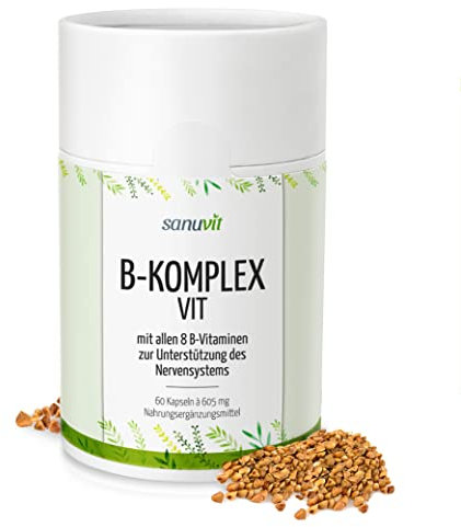 Sanuvit B-Komplex-Vit / 60 Kapseln mit allen 8 B-Vitaminen aus pflanzlichen Quellen in bioaktiven Formen