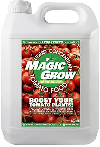 Elixir Gardens Magic Grow Liquid Tomato Food Concentrate | 0.5, 1, 2.5, 5 & 10 Litre Quantities | Plant, Fruit & Flower Feed/Fertiliser | N.P.K 18-9-9 | 5 L Bottle | Makes up to 1000 Litres