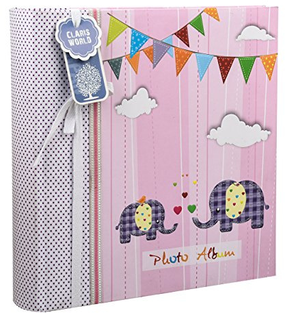 ARPAN Baby Girl Pink Elephant Dream Slip In Memo Photo Album 4x6 200 Photos, Animals Design, Baby Photo Album with Index Pages & CD/DVD Pocket