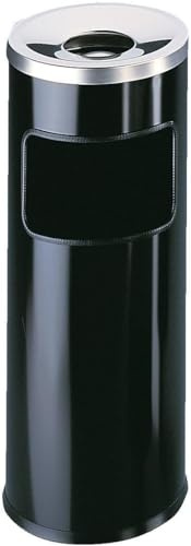 Durable 333201 Papierkorb Safe mit Ascher und Flammenlöschkopf, rund, schwarz 17 Liter | Standaschenbecher für Außenbereich & Raucherzonen, 17 l Mülleimer mit 2 l Aschebehälter, Metall, 63x25 cm