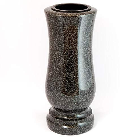 Afterglow Élégant vase funéraire en granit véritable Impala clair Hauteur 28 cm Diamètre 12 cm Décoration funéraire Résistant aux intempéries Vase en granit avec insert en plastique Vase de cimetière