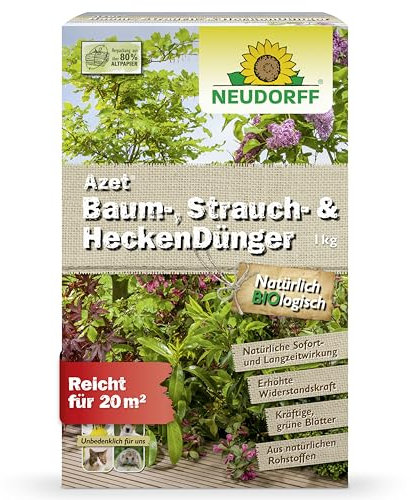 Neudorff Azet Baum-, Strauch- und HeckenDünger – Bio Langzeitdünger für alle Laub- und Nadelbäume sorgt für kräftig grüne Blätter und Nadeln, 1 kg