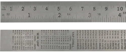 Faithfull Stainless Steel Rule 600mm (24 Inch) – Marking & Measuring Ruler with Dual Metric & Imperial Graduations, Conversion Chart & Hanging Hole