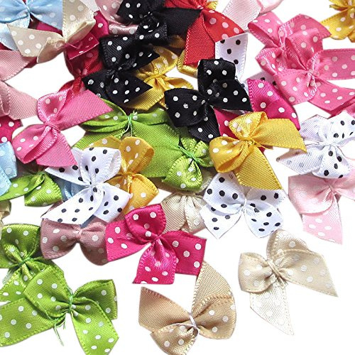 Satinschleifen mit Punkten von Chenkou Craft, zum Basteln, für Hochzeiten, 60 Stück mix