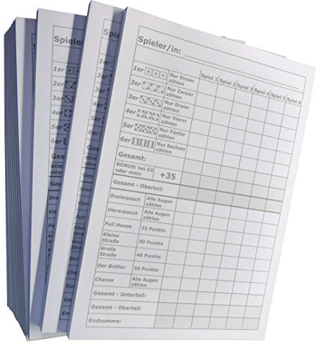 Druckerei Scharlau 5x Block für Würfelspiel - 50 Blatt, DIN A6, 50 Blatt, Qualitäts-Offset-Papier 80g/m² (22640)