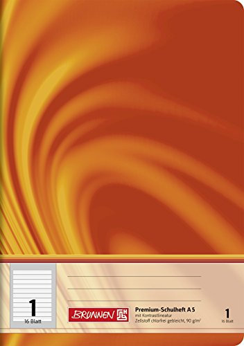 BRUNNEN Schulheft Premium Vivendi | A5, Lineatur 1, 16 Blatt, orange