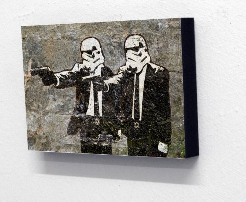 6 x 4 Block Mounted Picture, Banksy Pulp Fiction Storm Troopers (postcard size)