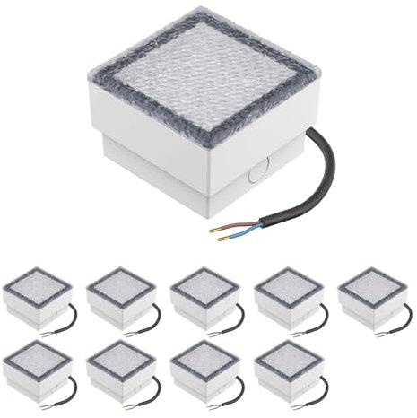 ledscom.de 10 Stück LED Pflasterstein Bodeneinbauleuchte CUS für außen, IP67, eckig, 10 x 10cm, warmweiß