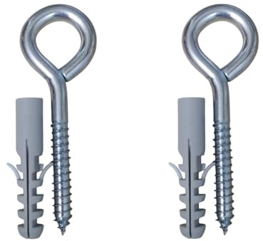 Vine Eye Heavy Duty BZP 100x7.2mm (With Raw plugs) Wall Fixings for Wire, Fencing, Plant Support, Outdoor & DIY Use (Pack of 2)