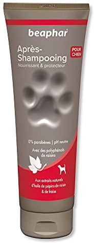 BEAPHAR – Après-shampoing Premium pour chien – Extraits naturels d’huile de pépins de raisin & de fraise – Nourrissant & protecteur – Rend le poil doux et brillant – pH neutre & sans parabens – 250 ml