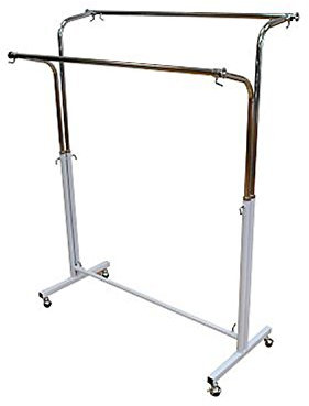 Verstellbarer Kleiderständer mit 2 Kleiderstangen Stabiler rollbarer Garderobenständer Rollgarderobe Barrenständer mit weißem Gestell aus stabilen Stahlrohr