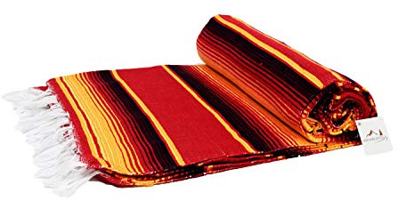 Authentische mexikanische Serape-Decke, mehrfarbig, leicht, handgefertigt, mexikanischer Saltillo, klassischer mexikanischer Stil, Falsa, Stranddecke, Wandteppich oder Yoga-Decke Orange Rot