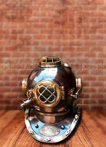 Realistisk dykning dykarhjälm US Navy Mark V massiv vintage kopparfinish