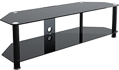 King Universal Black Glass TV Stand 140cm suitable up to 65 inch for HD Plasma LCD LED OLED Curved TVs