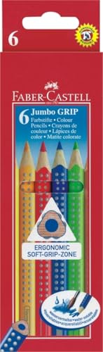 Faber-Castell Jumbo Grip 6pc (S) Colour Pencil – Colour Pencils (6 PC (S), Multicolour, Triangular, Cardboard Box)