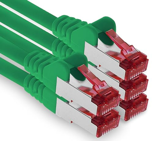 1aTTack.de - 5x 10m CAT6 patch cable S/FTP PIMF shielding CAT.6 RJ45 network cable Ethernet cable DSL LAN router switch modem patch panel - green - 5 pieces