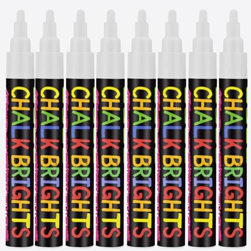 Kids B Crafty White Chalk Pens – 8 Liquid Chalk Markers for Chalkboards, Blackboards, Windows & Glass | Dual-Tip Washable Dry Erase Blackboard Pens