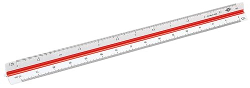 Wedo 5255002 Dreikantmaßstab (Ingenieur DIN, aus Kunststoff, 30 cm, Skalierung 1:2.5, 1:5, 1:10, 1:20, 1:50, 1:100) weiß