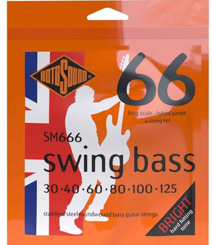 Rotosound Cuerdas para bajo eléctrico SWING 66 STAINLESS SETS 6-Cuerdas SM666 Acero inoxidable Hybrid 30-125