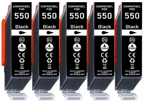 5er Pack nur Schwarz 550XL 551XL Kompatible Druckerpatronen Multipack für Canon PGI-550 XL CLI-551 XL Canon Pixma MG5650 MG5550 MG6350 MG6450 IP7250 IP7200 MX725 MX920 MX925 IX6850