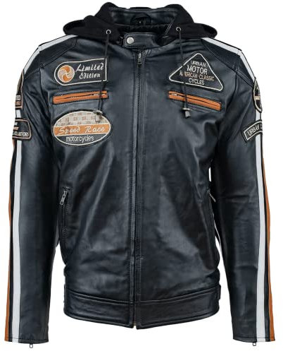 Urban Leather '58 GENTS' Giacca Moto Uomo in Pelle con Protezioni Per Schiena, Spalle e Gomiti Omologate CE | Nero | 5XL