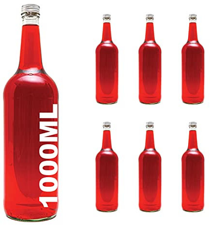 slkfactory Bottiglia in Vetro Vuota con Tappo a Vite, 1000 ml, 6 Pezzi, Altezza: 32 cm 1 litro de