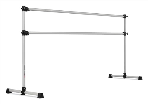 VITA Barre Portable Freestanding Double Ballet Barre, Prodigy, 8 Ft Bars, Satin Silver | Adjustable Height, USA Made, Home or Gym Exercise Equipment for Kids & Adults | Dance, Fitness, Pilates