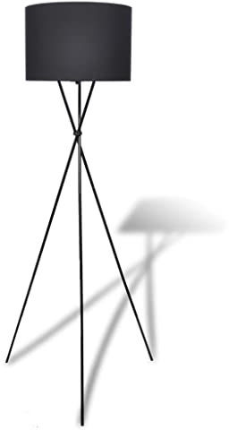 vidaXL Lámpara de Pie Moderna con Pantalla Redonda de Tela Negra Luz de Suelo