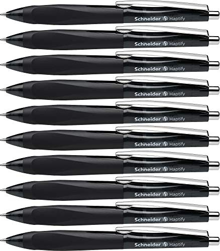 Schneider 135301 Haptify Kugelschreiber (Strichstärke Mittel) 10er Pack schwarz | Gummierter Drei-Flächen-Griff, dokumentenecht, nachfüllbar, Strichstärke M, verschleißfeste Edelstahlspitze