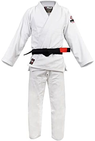 FUJI Kids All-Around Brazilian Style Jiu Jitsu Uniform with C0-Sized White Belt, White, Size C0