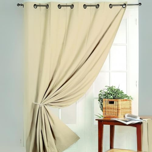 QABANE - Rideau 100% Occultant Ignifugé M1 Non Feu - Polyester Unis - Non Feu M1, Isolation Phonique et Thermique - Idéal pour Chambre, Salon, Hôtel - 140 x 260 cm - Écru