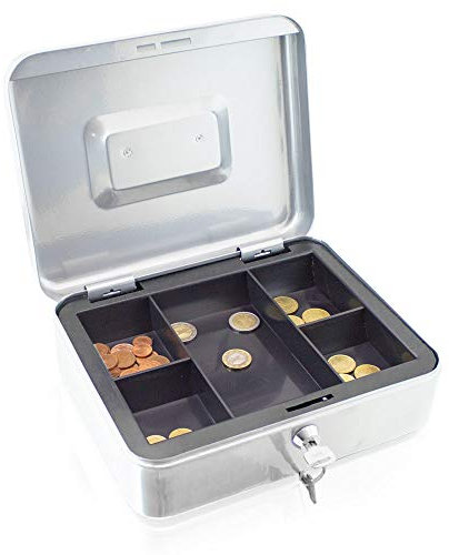 BITUXX 25cm Hellgrau Geldkassette Münzkassette Geldkasse Geld Kasse Safe Zählkassette Transportkassette Kasse Transportbox 250mm