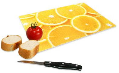 Glas-Schneidebrett mit Motiv im Orange-Design, Grösse 20x28,5cm