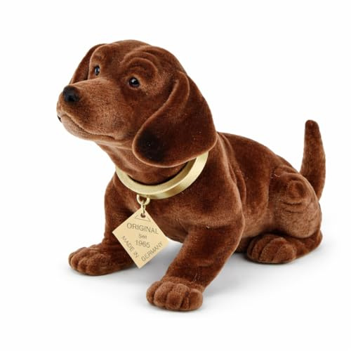 Rakso Oskar Schneider GmbH & Co. KG Original Rakso Wackeldackel klein 19 cm Wackelhund Auto Deko Kultfigur seit 1965 - Handgefertigt in Deutschland - braun - Accessoire für Auto und Zuhause | Handgefertigt in Deutschland - Braune Kult Figur seit 1965 - lustige Dackel Deko und Geschenkidee